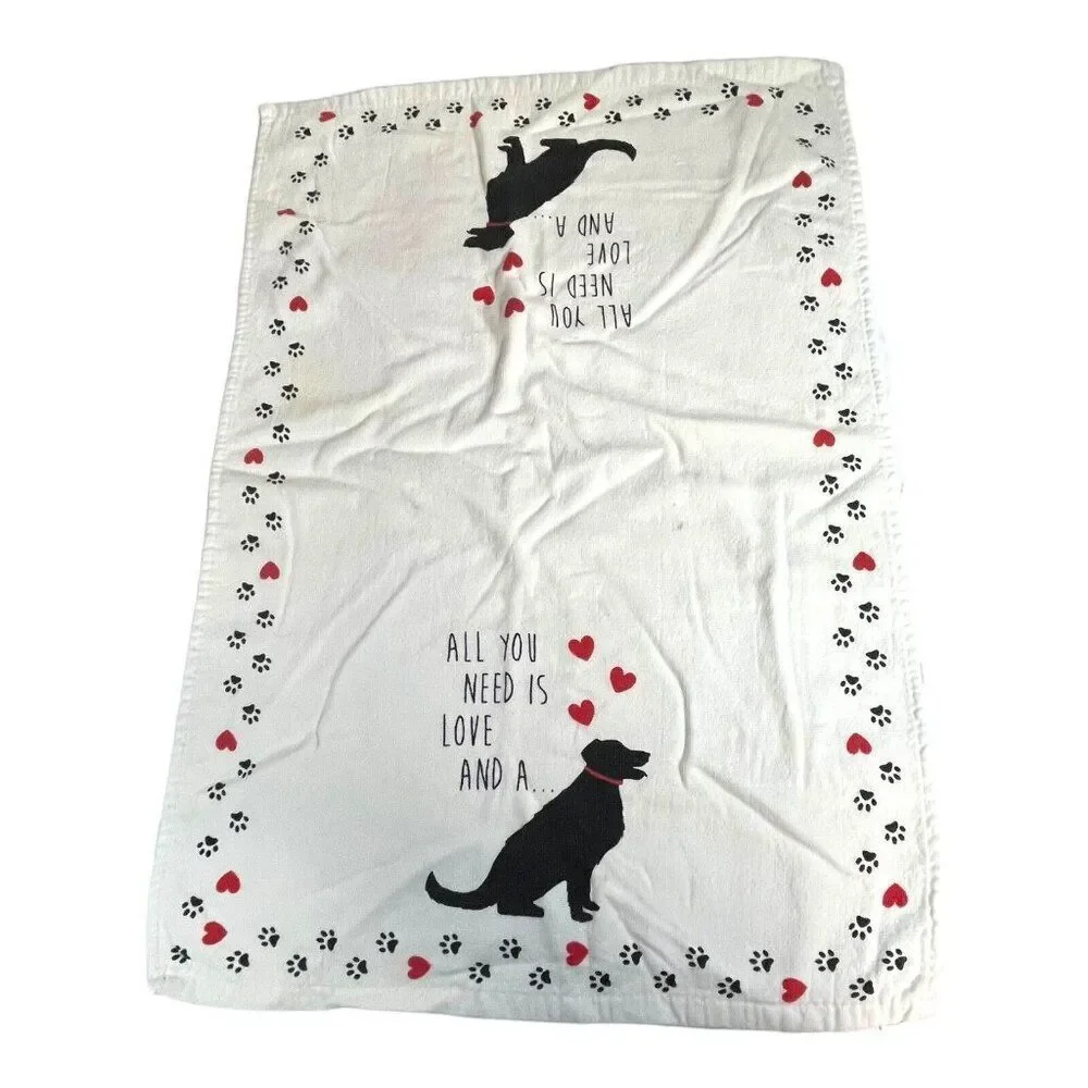 Casaba All you need is Love + Dog Kitchen bath hand towel black white hearts red